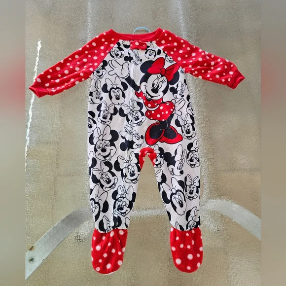 Disney Junior Minnie Mouse Red Polka Dot Fleece Pajama 12M Cozy Cute - Picture 2 of 7